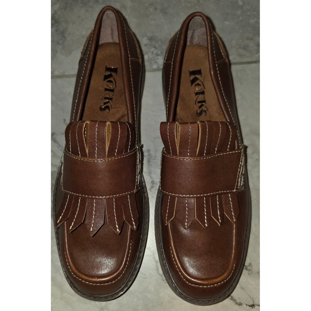 Korks Khele Brown Faux‎ Leather Kiltie Fringe Lug Sole Loafers Womens 8M